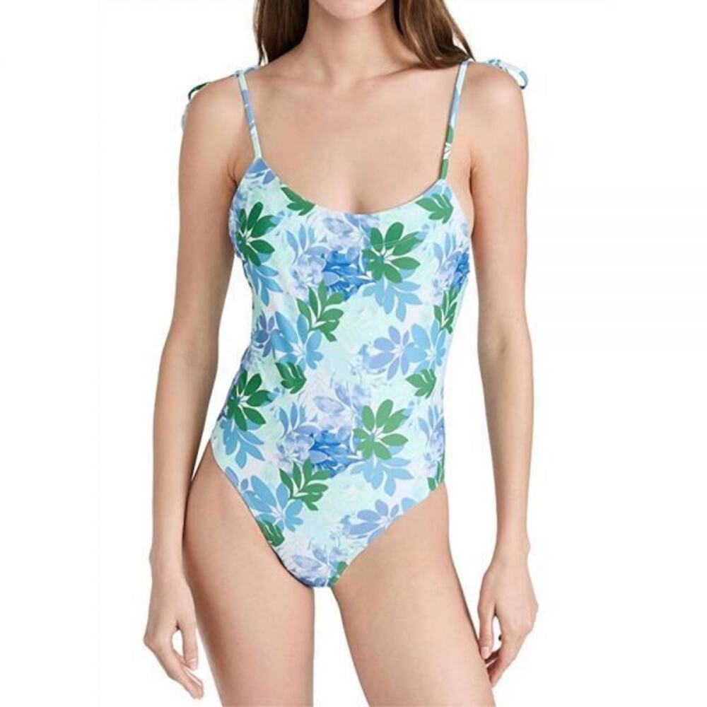 Xirena Orion Blue Sail Tropical Floral One Piece Shoulder Tie Swimsuit Medium